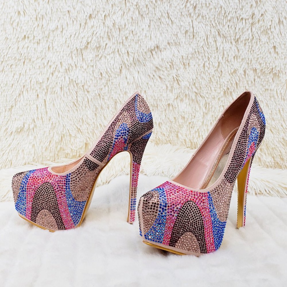 Nude Multi Rhinestone High Heel Platform Pumps - Picture 10 of 13
